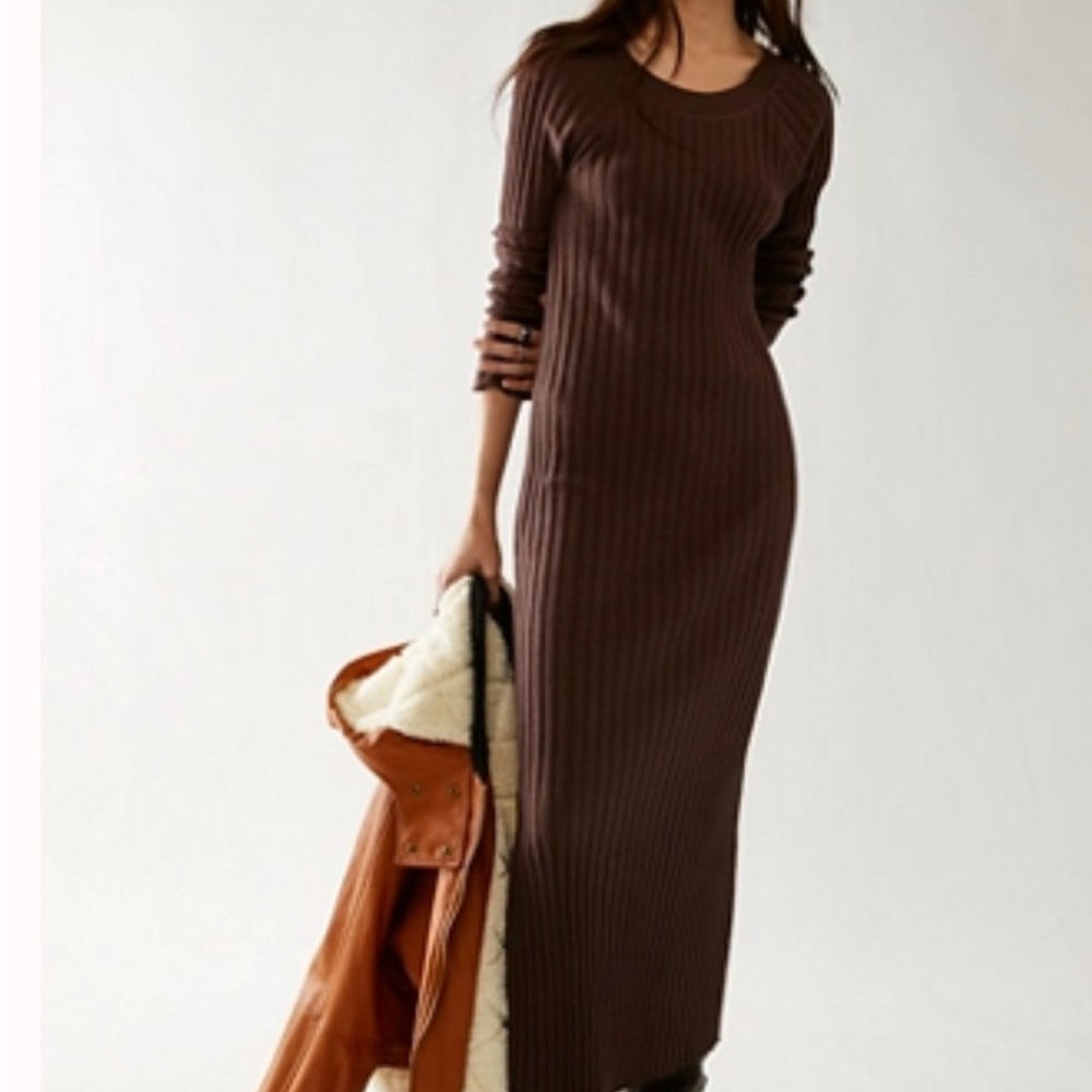 FP Beqch Purple  Ribbed Knit Maxi Dress – Long Sleeve Bodycon Sweater Dress